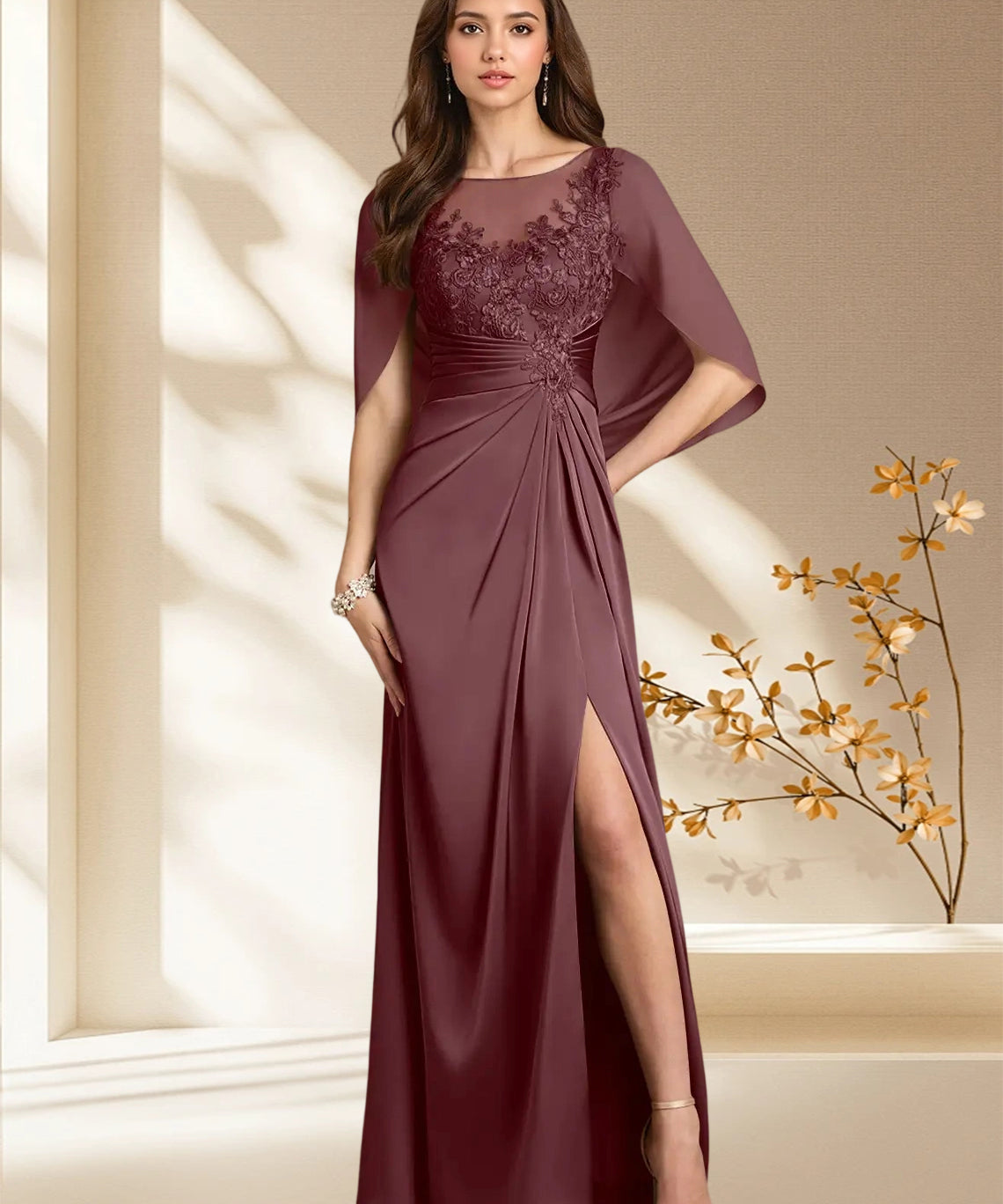Augday Hera A-Line Lace Stretch Satin Dress