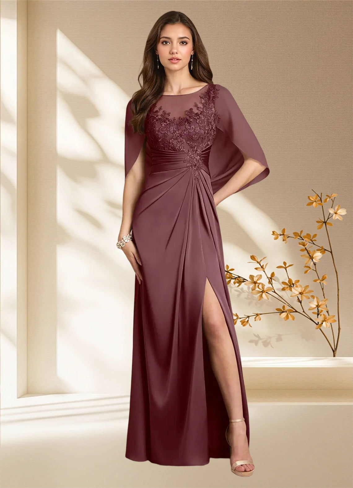 Augday Hera A-Line Lace Stretch Satin Dress