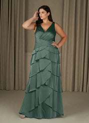 Augday Viola A-Line Pleated Stretch Satin Dress Plus Size