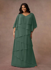 Augday OHara A-Line V-Neck Chiffon Dress Plus Size