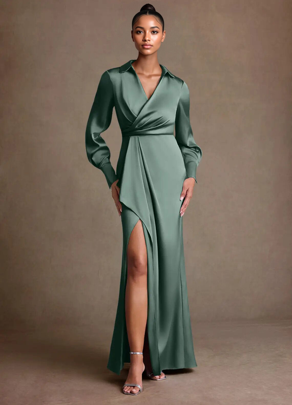 Augday Jacinta Sheath Pleated Stretch Satin Dress