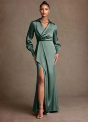 Augday Jacinta Sheath Pleated Stretch Satin Dress