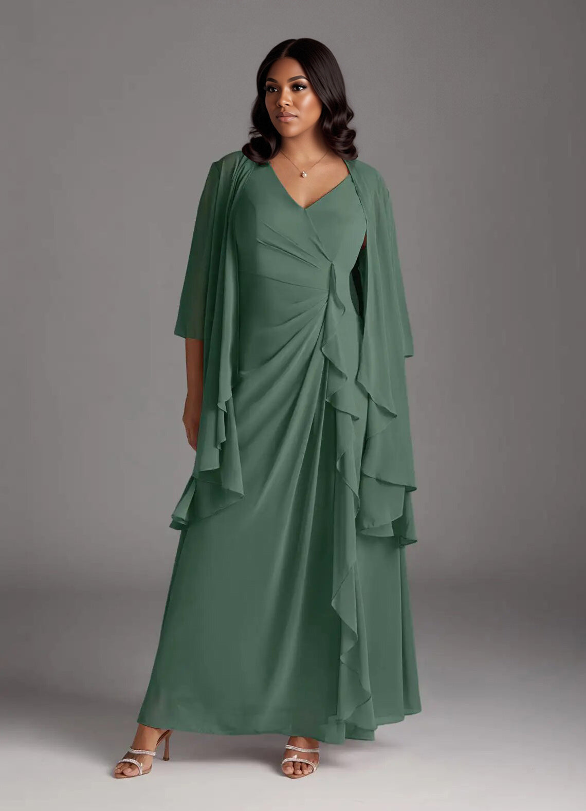 Augday Manuella A-Line V-Neck Pleated Chiffon Dress Plus Size