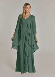Augday Manuella A-Line V-Neck Pleated Chiffon Dress