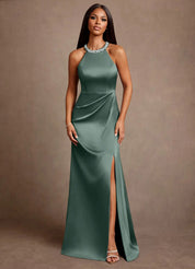 Augday Lawrence A-Line Pleated Stretch Satin Dress