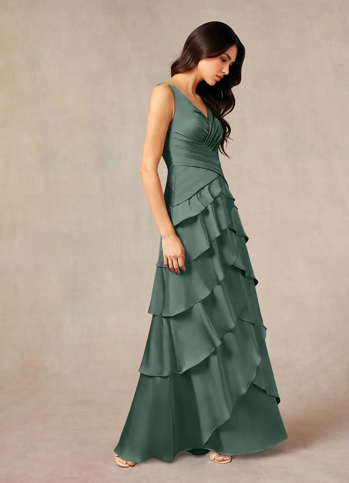 Augday Viola A-Line Pleated Stretch Satin Dress