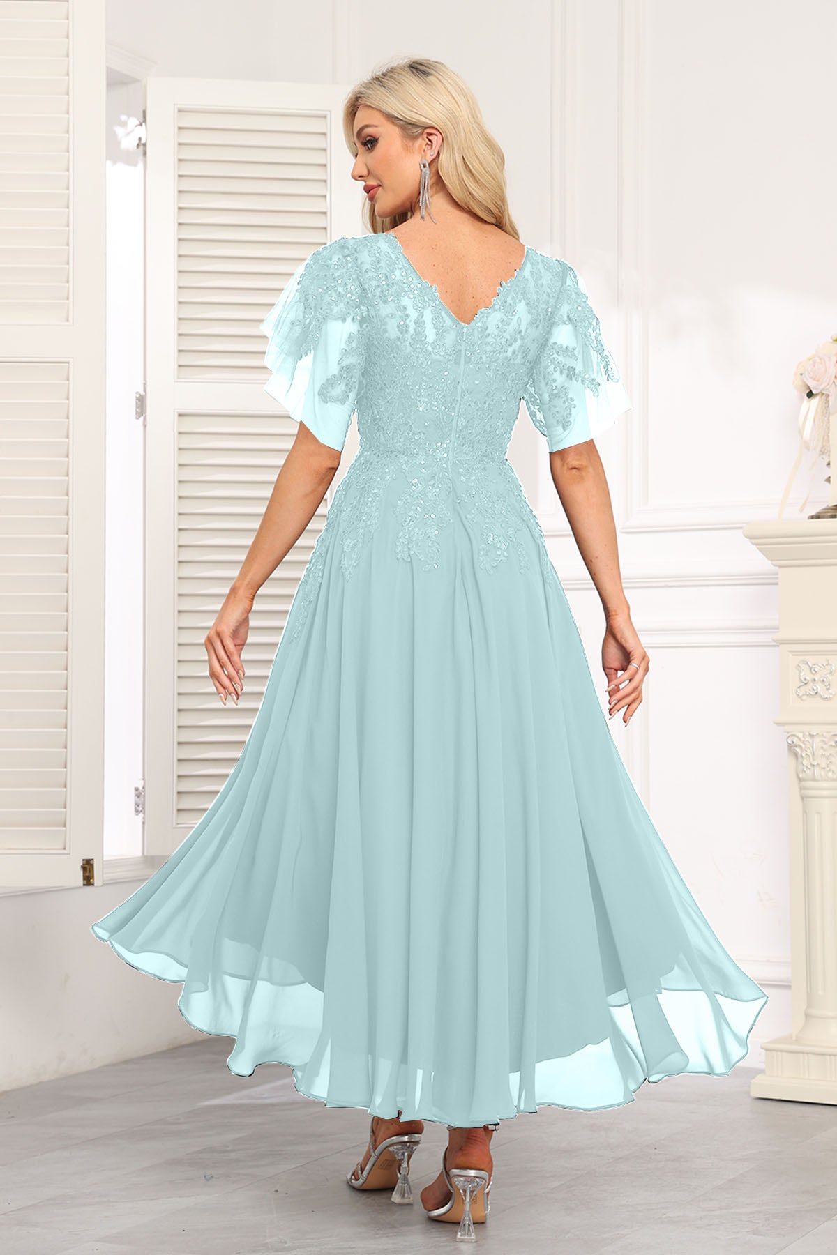 Augday Chiffon Lace Sequins Mother of the Bridesmaid Dresses