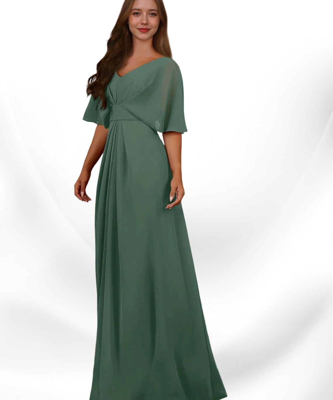 Augday Oksana A-Line V-Neck Pleated Chiffon Dress