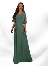 Augday Oksana A-Line V-Neck Pleated Chiffon Dress
