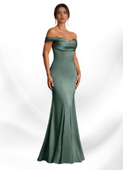 Augday  Mermaid Off the Shoulder Stretch Satin Dress