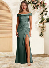 Augday Bedford Sheath Pleated Stretch Satin Dress