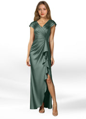 Augday Anderson A-Line Pleated Stretch Satin Dress