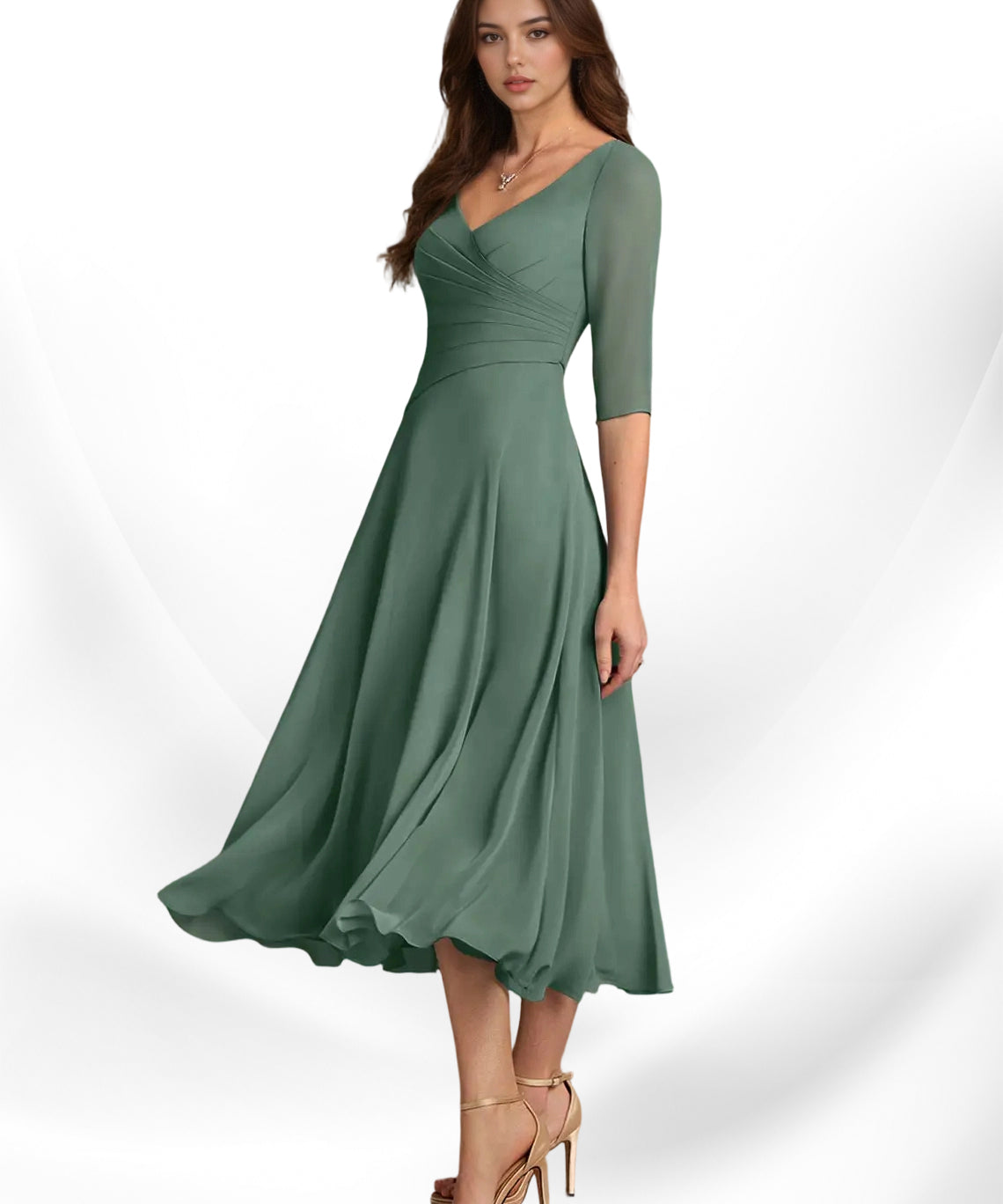 Augay Durant A-Line Pleated Chiffon Dress