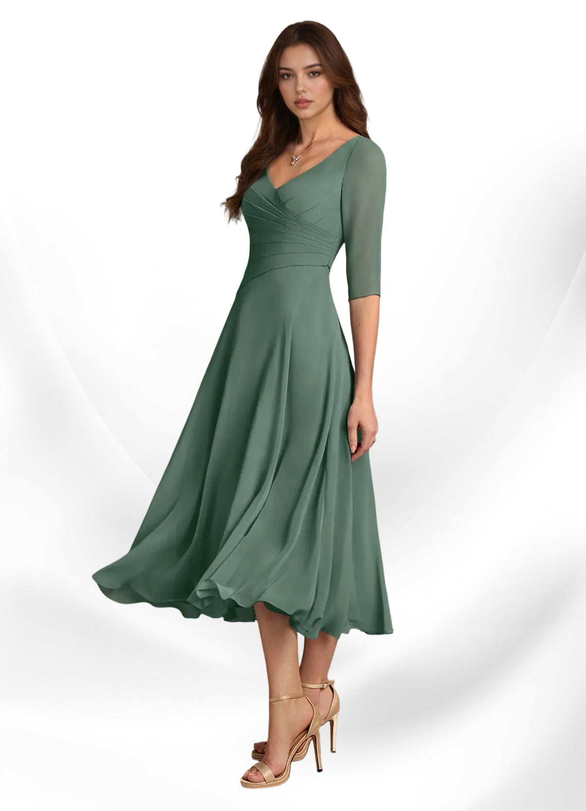 Augay Durant A-Line Pleated Chiffon Dress