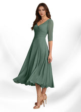 Augay Durant A-Line Pleated Chiffon Dress