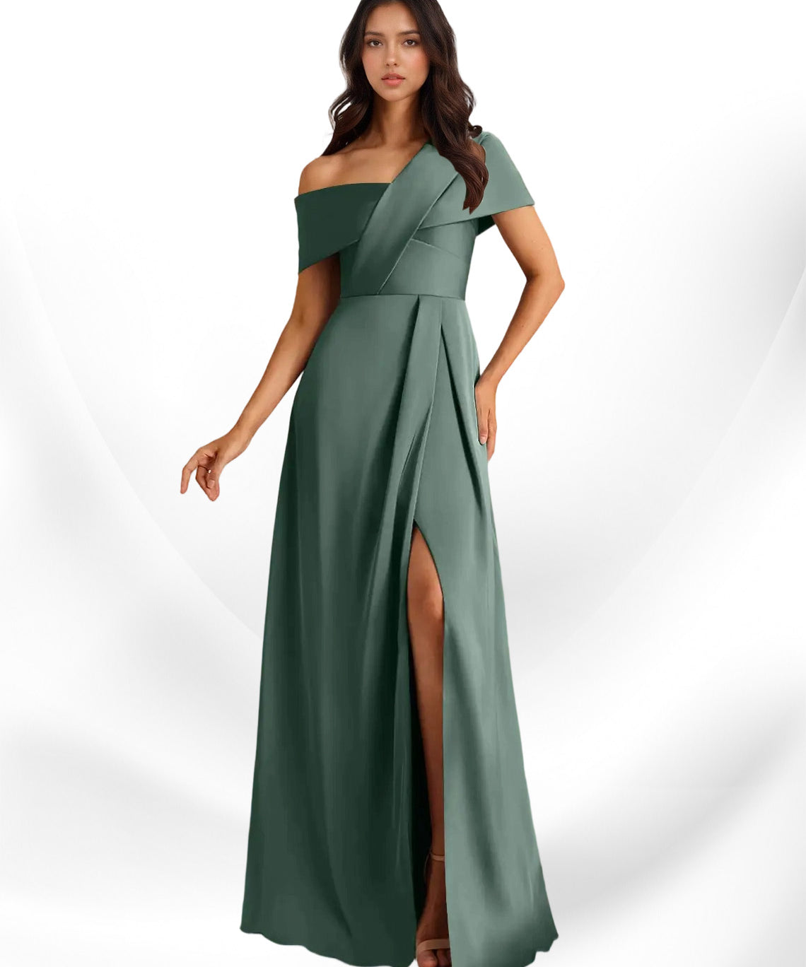 Augday Milton A-Line Pleated Stretch Satin Dress