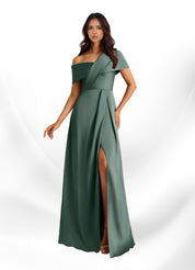 Augday Milton A-Line Pleated Stretch Satin Dress