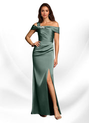 Augday Mermaid Off the Shoulder Stretch Satin Dress