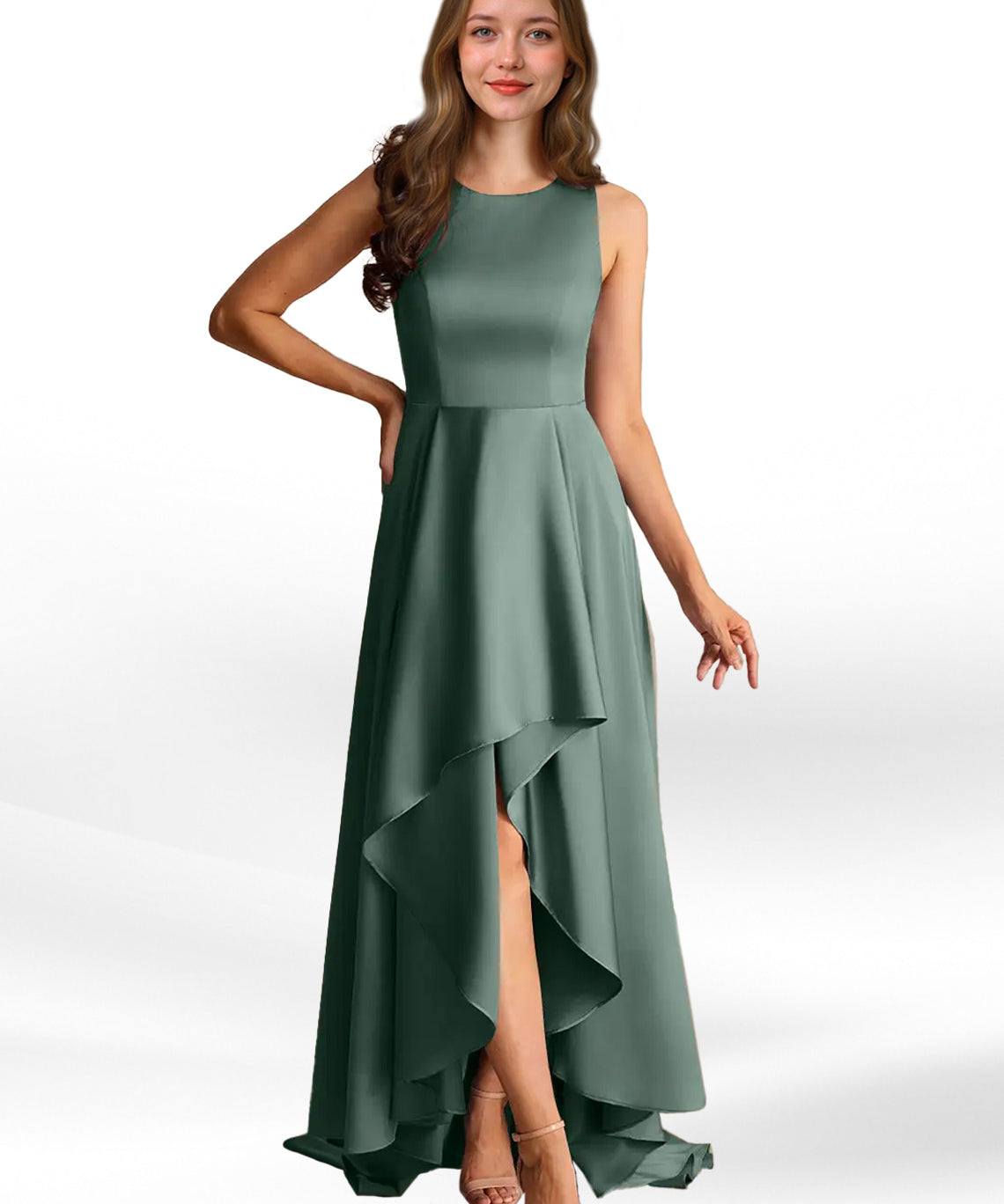 Augday Niles A-Line Trains Stretch Satin Dress