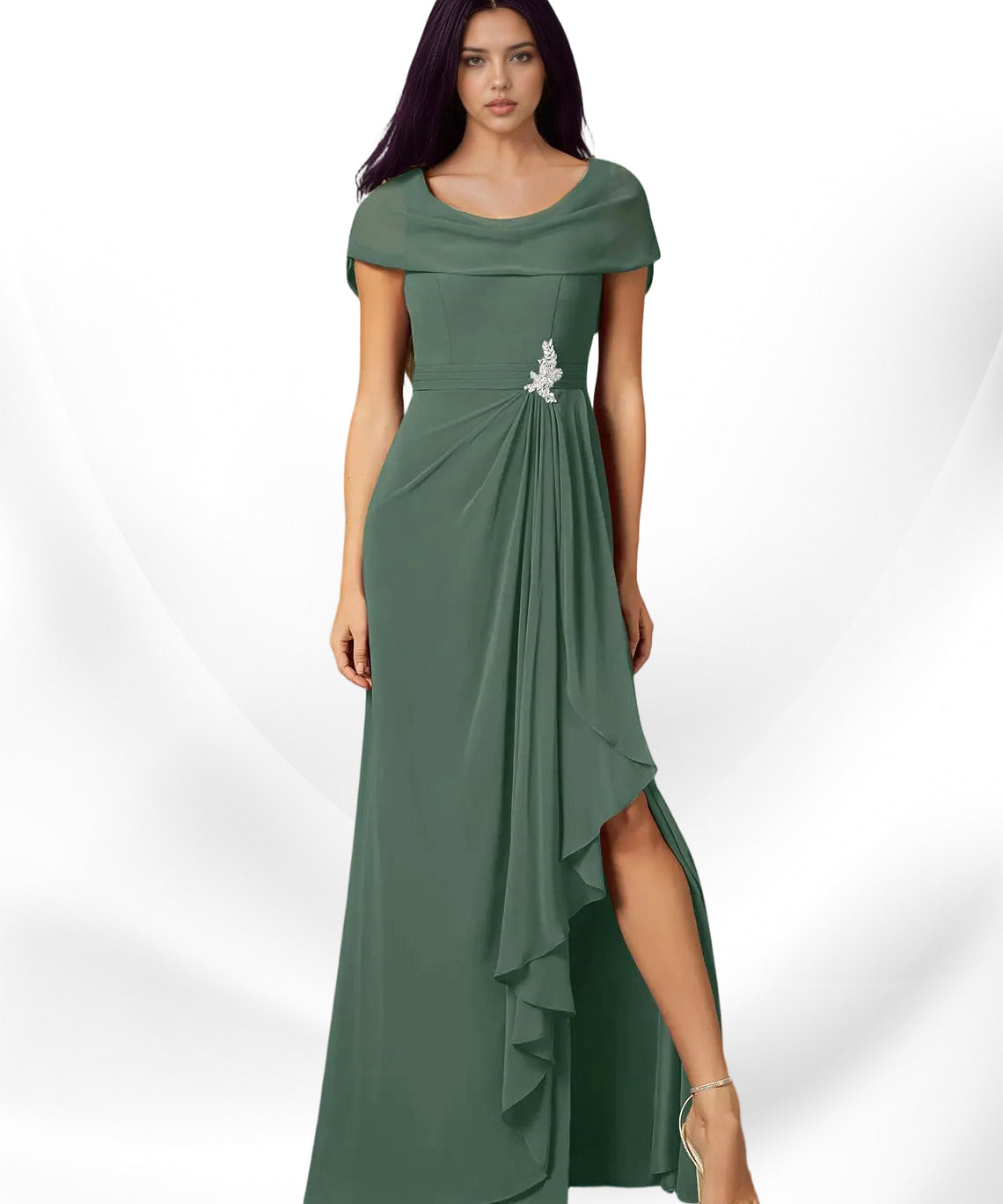 Augday Mary A-Line Side Slit Chiffon Dress