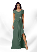 Augday Mary A-Line Side Slit Chiffon Dress