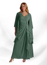 Augday Manuella A-Line V-Neck Pleated Chiffon Dress