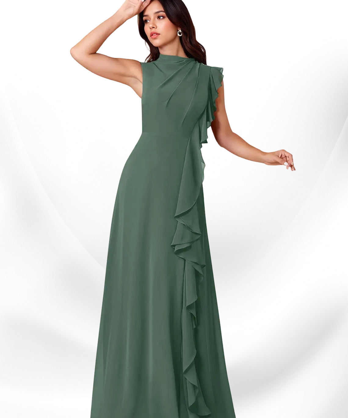 Augday Narine A-Line High Neckline Pleated Chiffon Dress