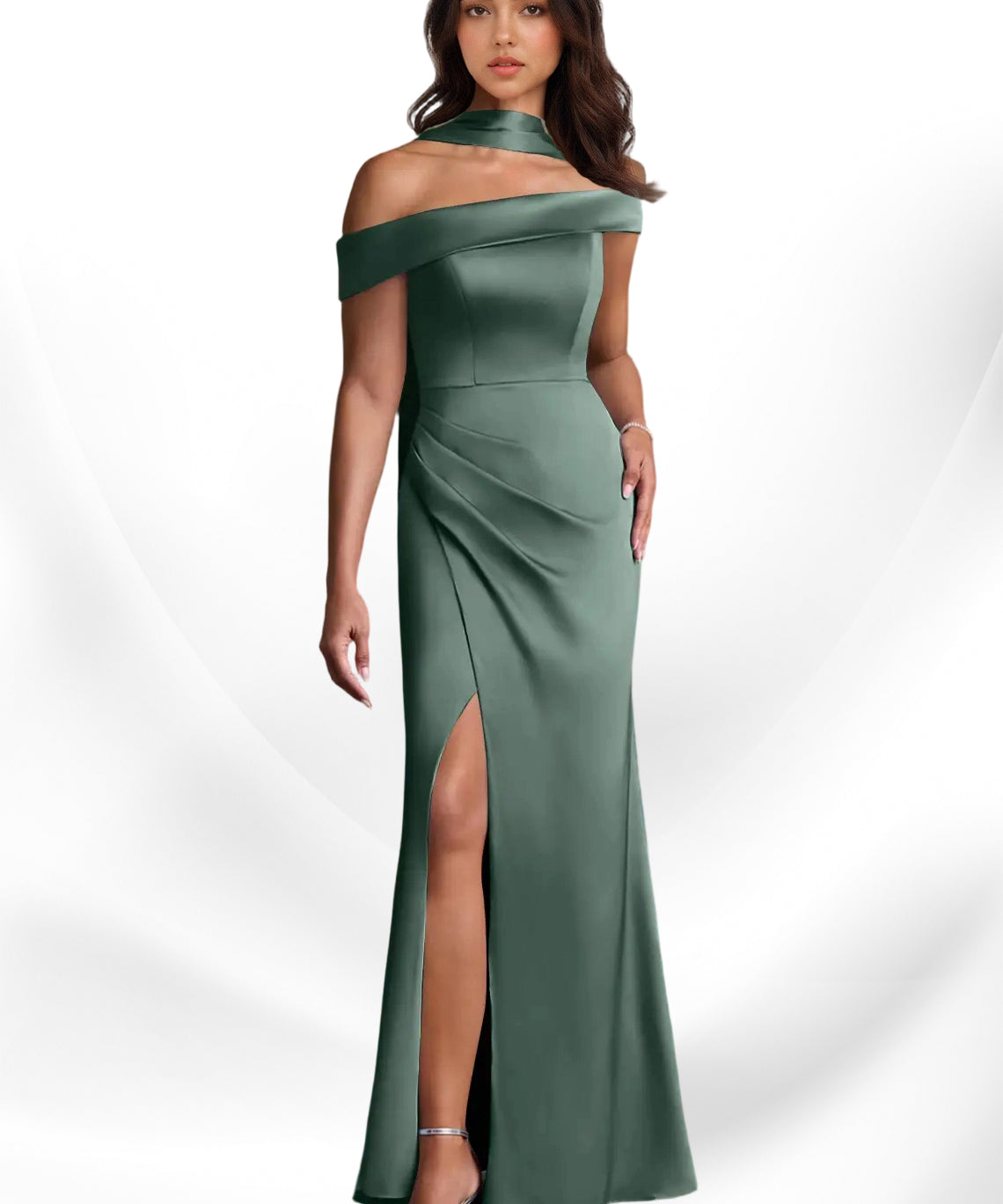Augday Kamala Sheath One Shoulder Stretch Satin Dress