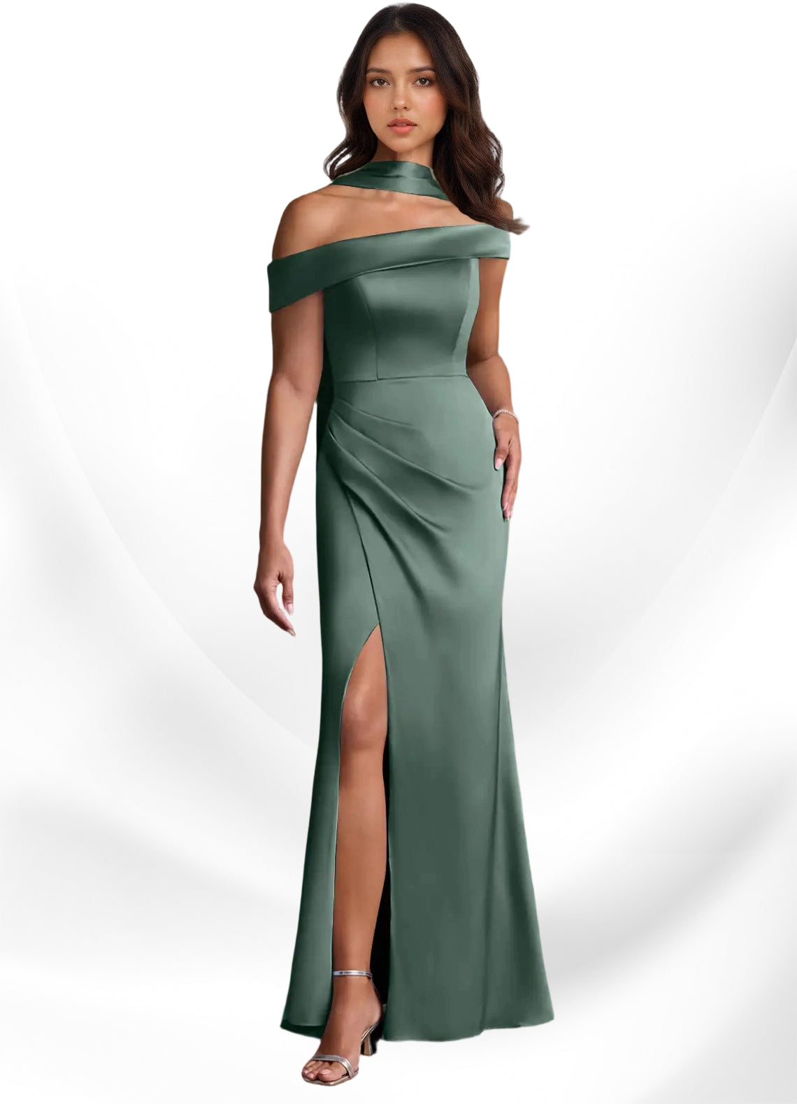 Augday Kamala Sheath One Shoulder Stretch Satin Dress