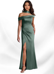 Augday Kamala Sheath One Shoulder Stretch Satin Dress