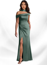 Augday Kamala Sheath One Shoulder Stretch Satin Dress