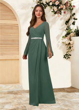 Augday Belinda A-Line V-Neck Pleated Chiffon Dress