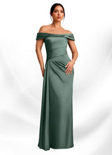 Augday Beah Sheath Off the Shoulder Stretch Satin Dress