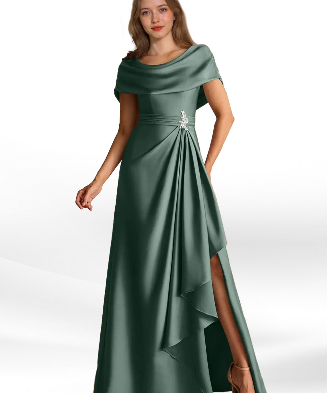 Augday Branford A-Line Pleated Stretch Satin Dress
