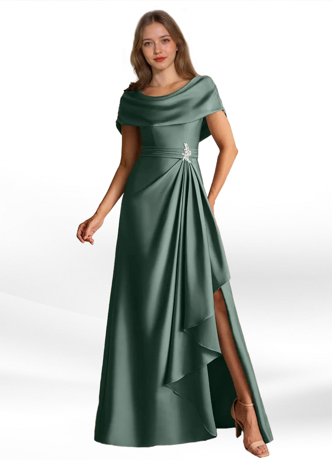 Augday Branford A-Line Pleated Stretch Satin Dress