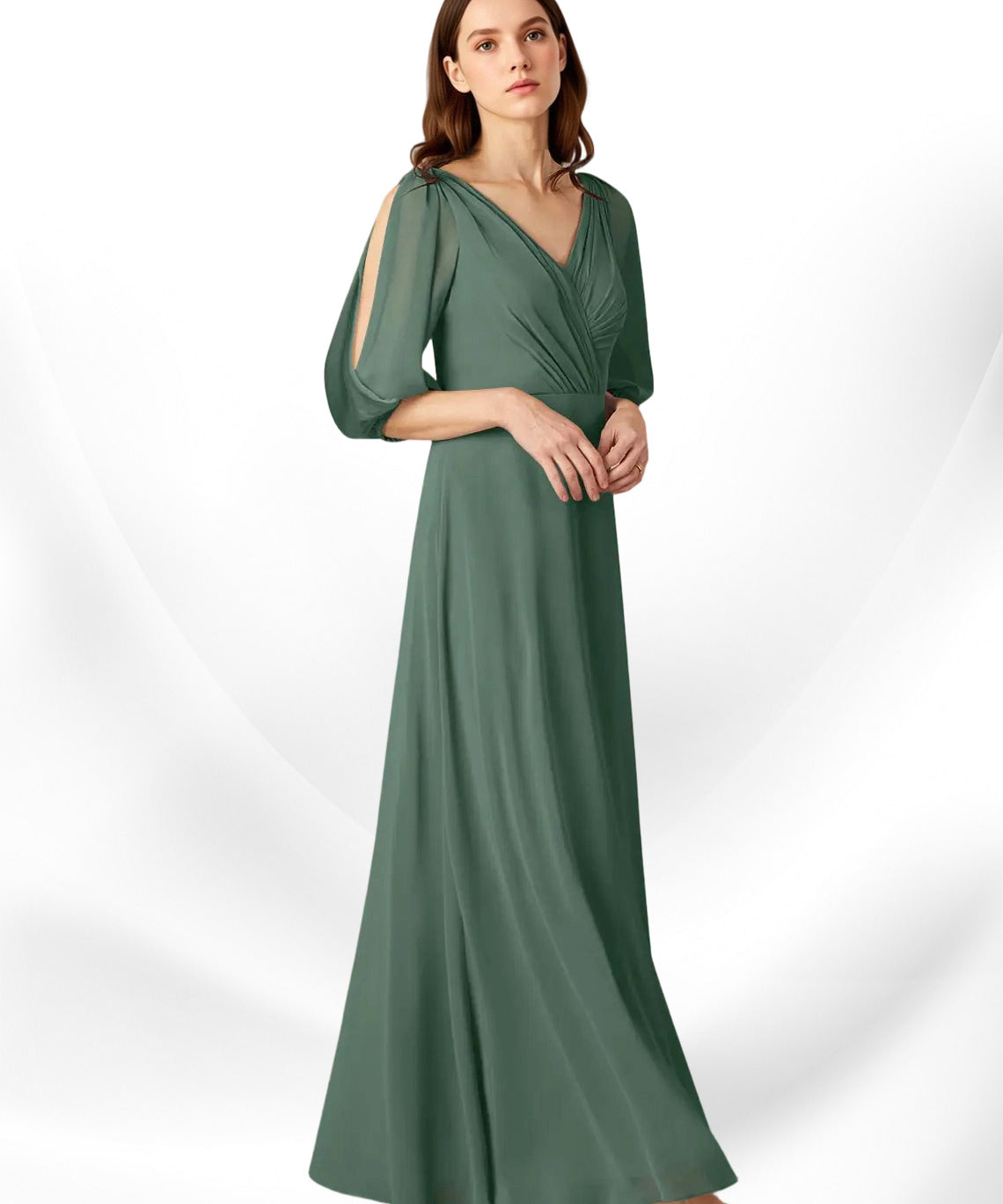 Augday Bronwyn A-Line V-Neck Ruched Chiffon Dress