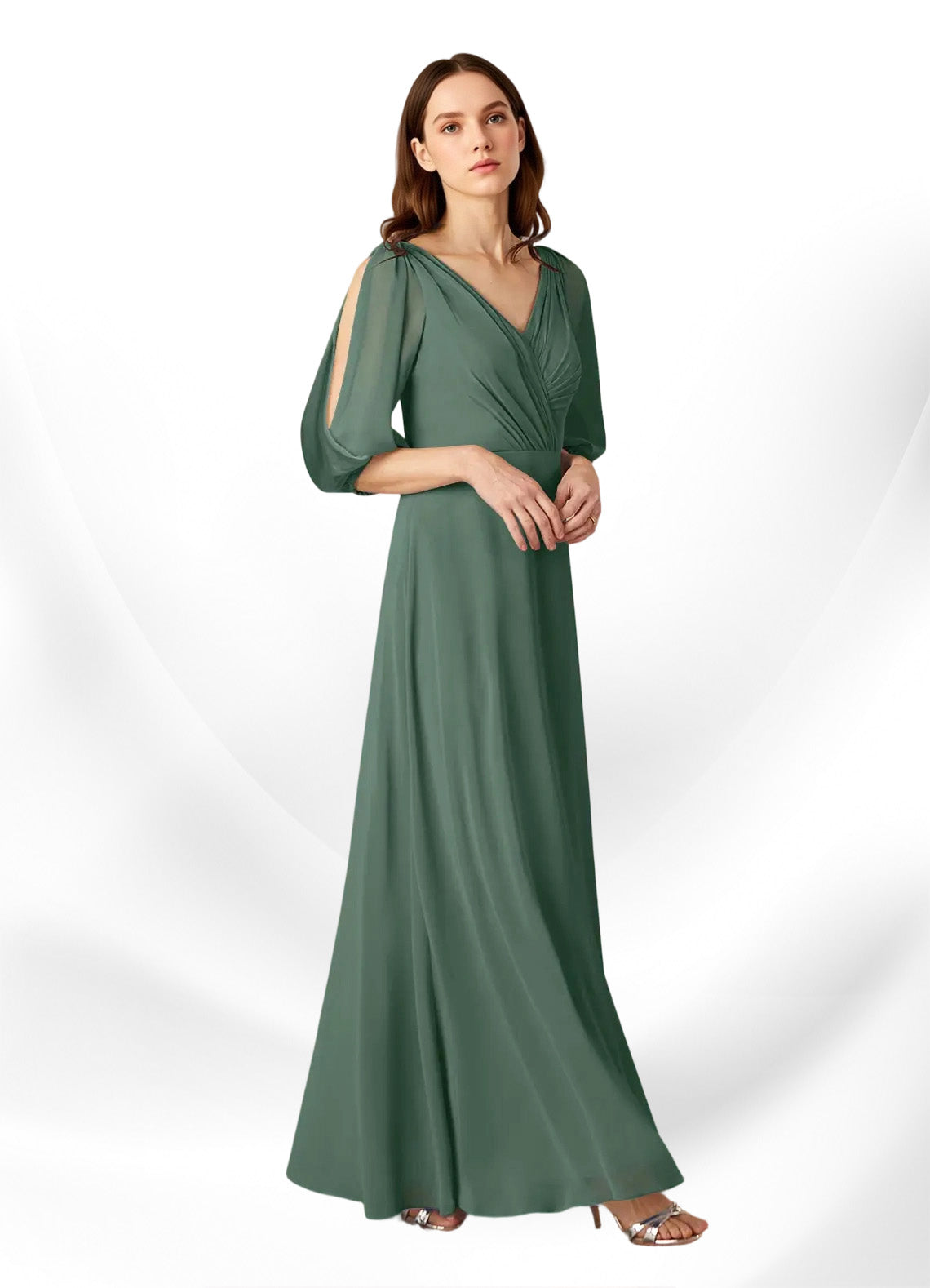Augday Bronwyn A-Line V-Neck Ruched Chiffon Dress