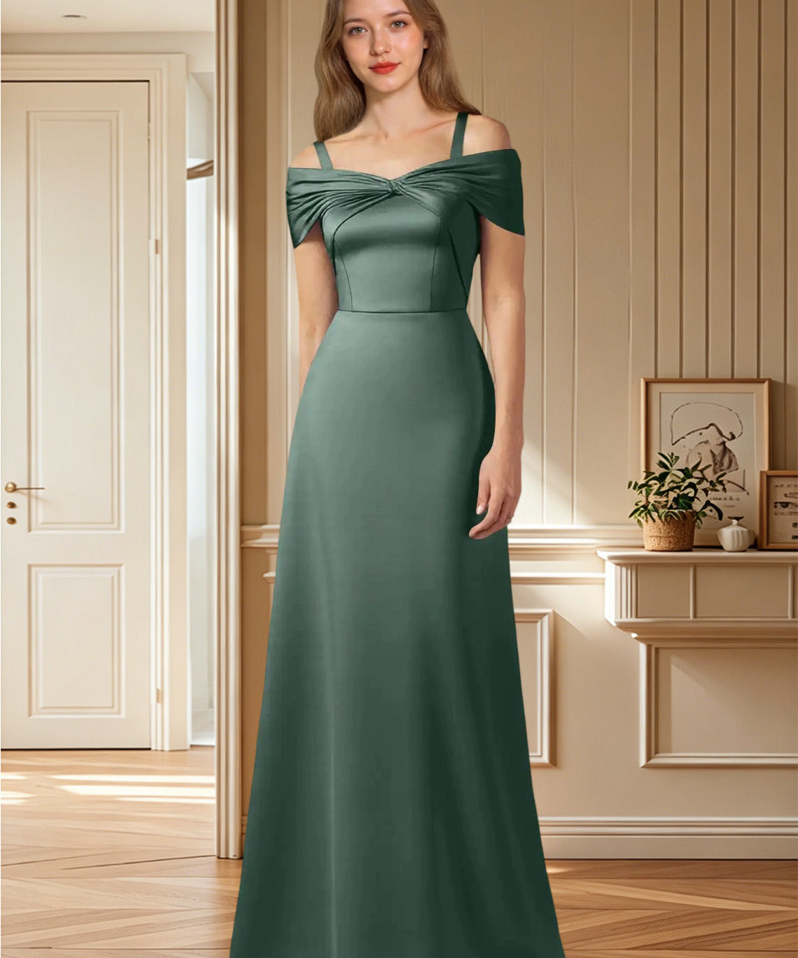 Augday Amelia A-Line Off the Shoulder Stretch Satin Dress