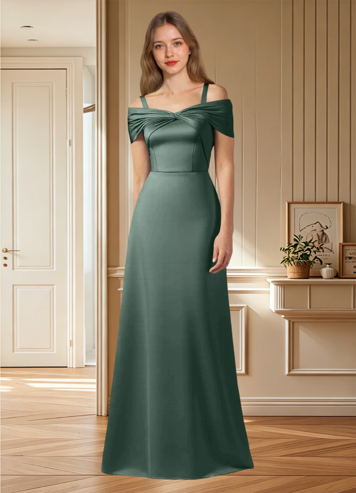 Augday Amelia A-Line Off the Shoulder Stretch Satin Dress