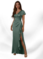 Augday Roya Mermaid V-Neck Pleated Stretch Satin