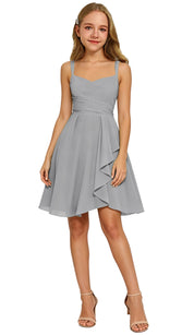 Augday Laly Girl Short Chiffon Flower Girl Dress for Wedding Spaghetti Straps Teens Formal Dresses