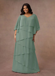 Augday OHara A-Line V-Neck Chiffon Dress Plus Size