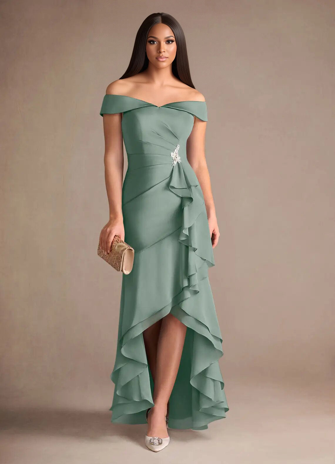 Augday Billings Mermaid Off the Shoulder Stretch Satin Dress