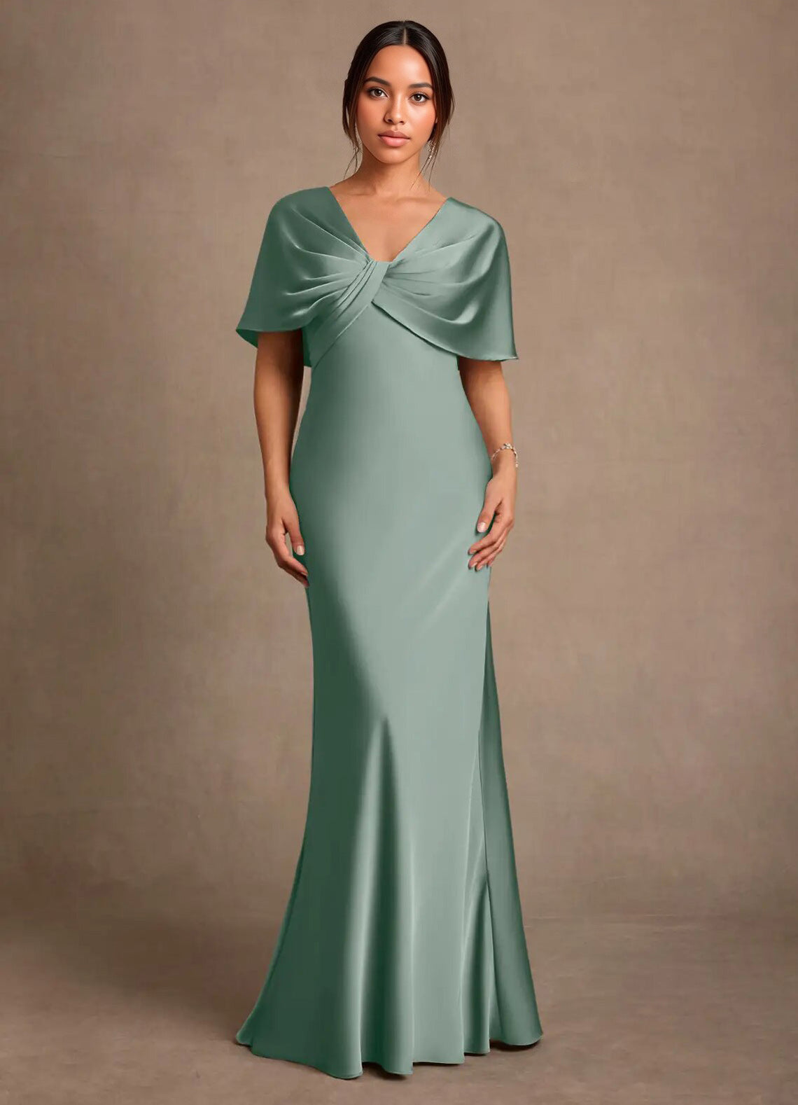 Augday Dosia Sheath Pleated Stretch Satin Dress