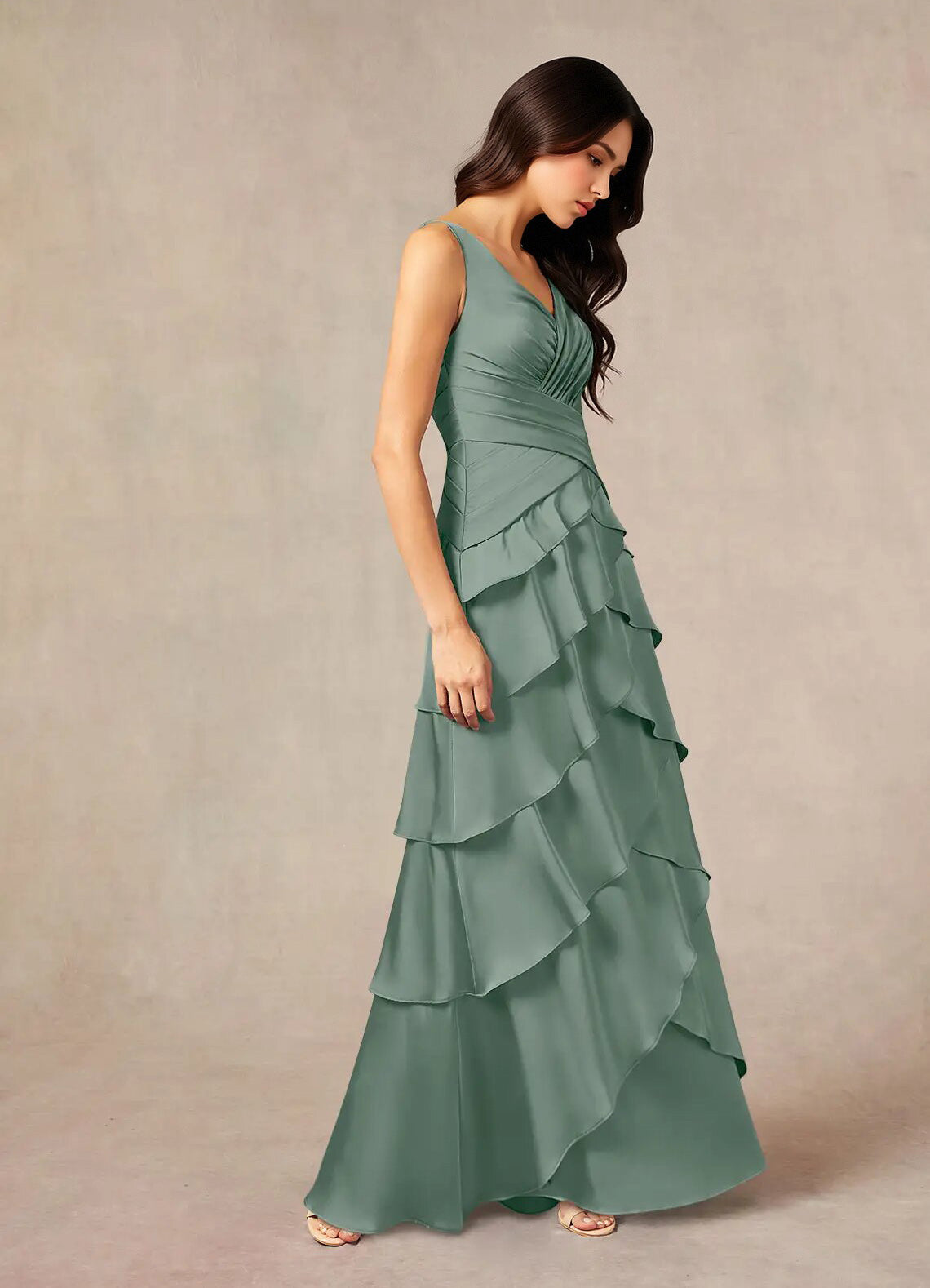Augday Viola A-Line Pleated Stretch Satin Dress