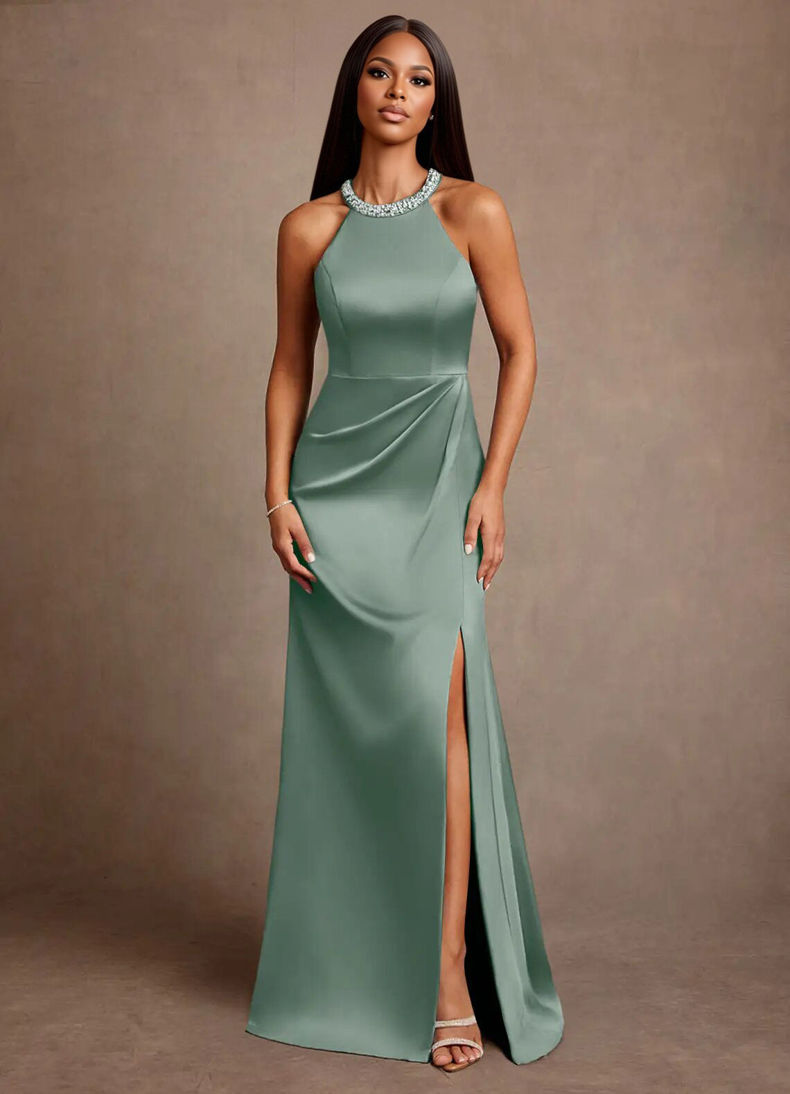 Augday Lawrence A-Line Pleated Stretch Satin Dress