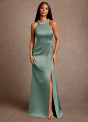 Augday Lawrence A-Line Pleated Stretch Satin Dress