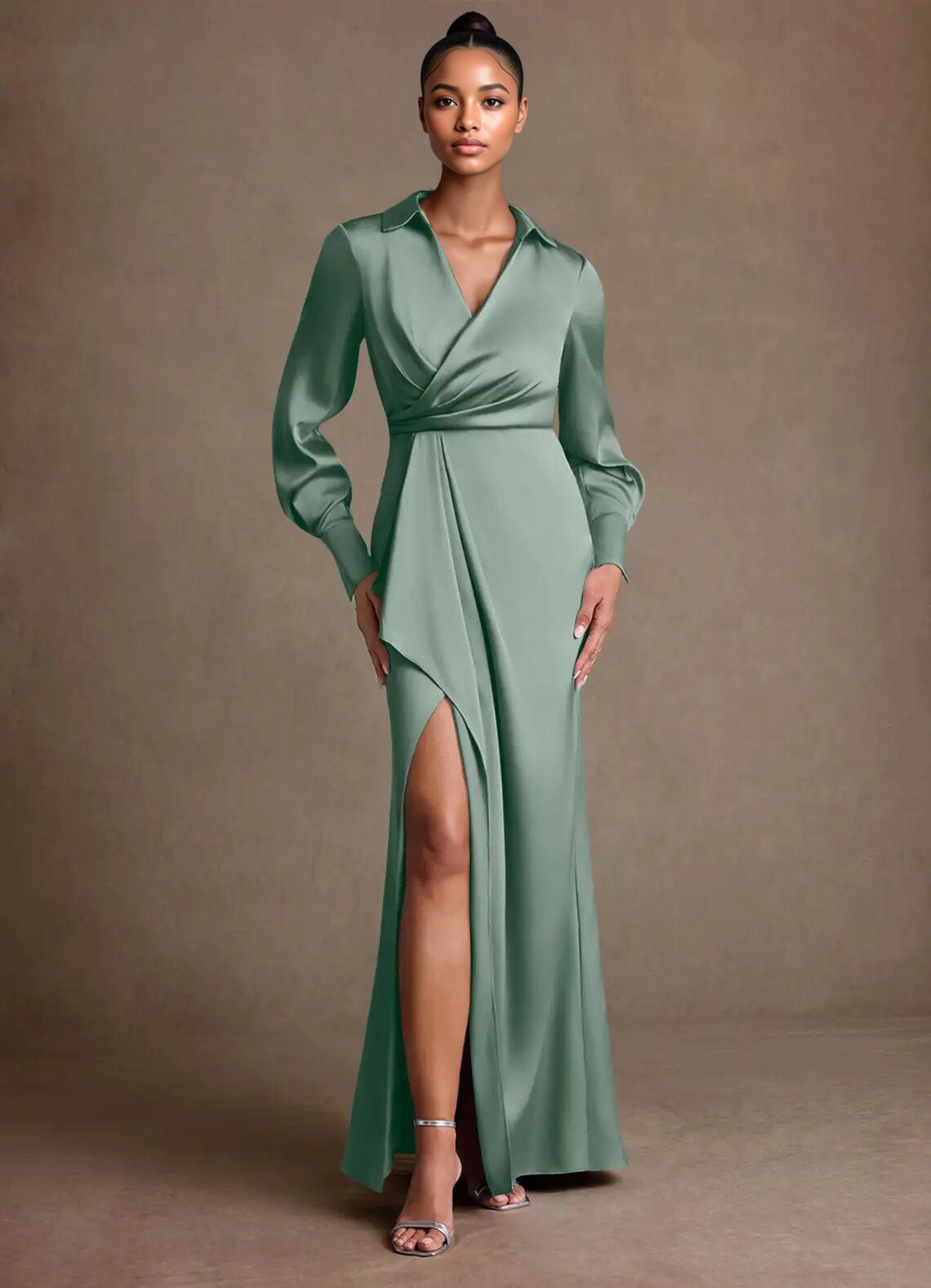 Augday Jacinta Sheath Pleated Stretch Satin Dress