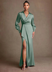 Augday Jacinta Sheath Pleated Stretch Satin Dress