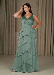 Augday Viola A-Line Pleated Stretch Satin Dress Plus Size